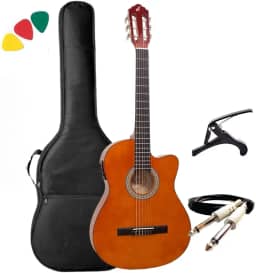 Violao Giannini Nf14 Ceq Flat Elétrico Nylon Kit Capa, Capo, Cabo e Palhetas