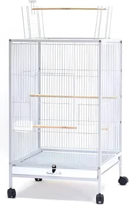 Viveiro Metálico Premium de Luxo B03L | Estrutura Reforçada com Rodízios, Bandeja Removível e Acessórios | Para Calopsitas, Periquitos, Agapornis e Aves de Pequeno e Médio Porte (Branca)