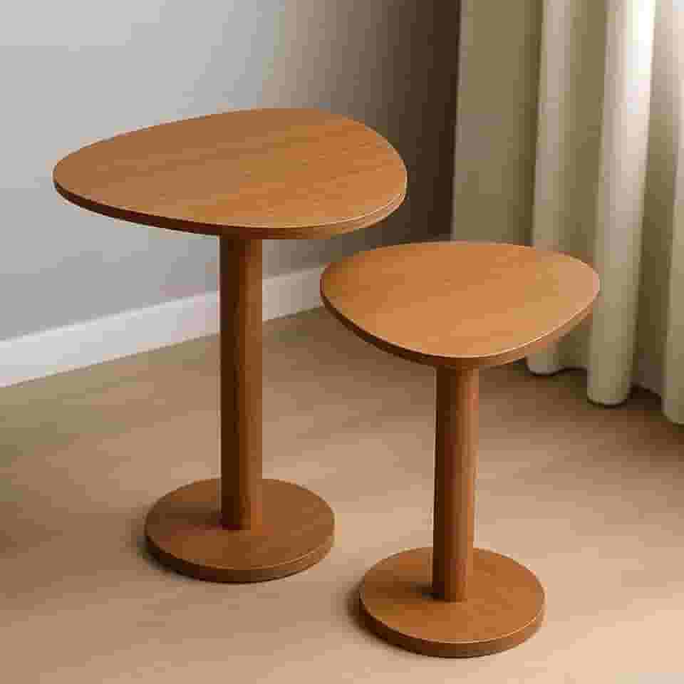 Kit 2 Mesas Laterais de Canto Monopé com Tampo Orgânico Mel