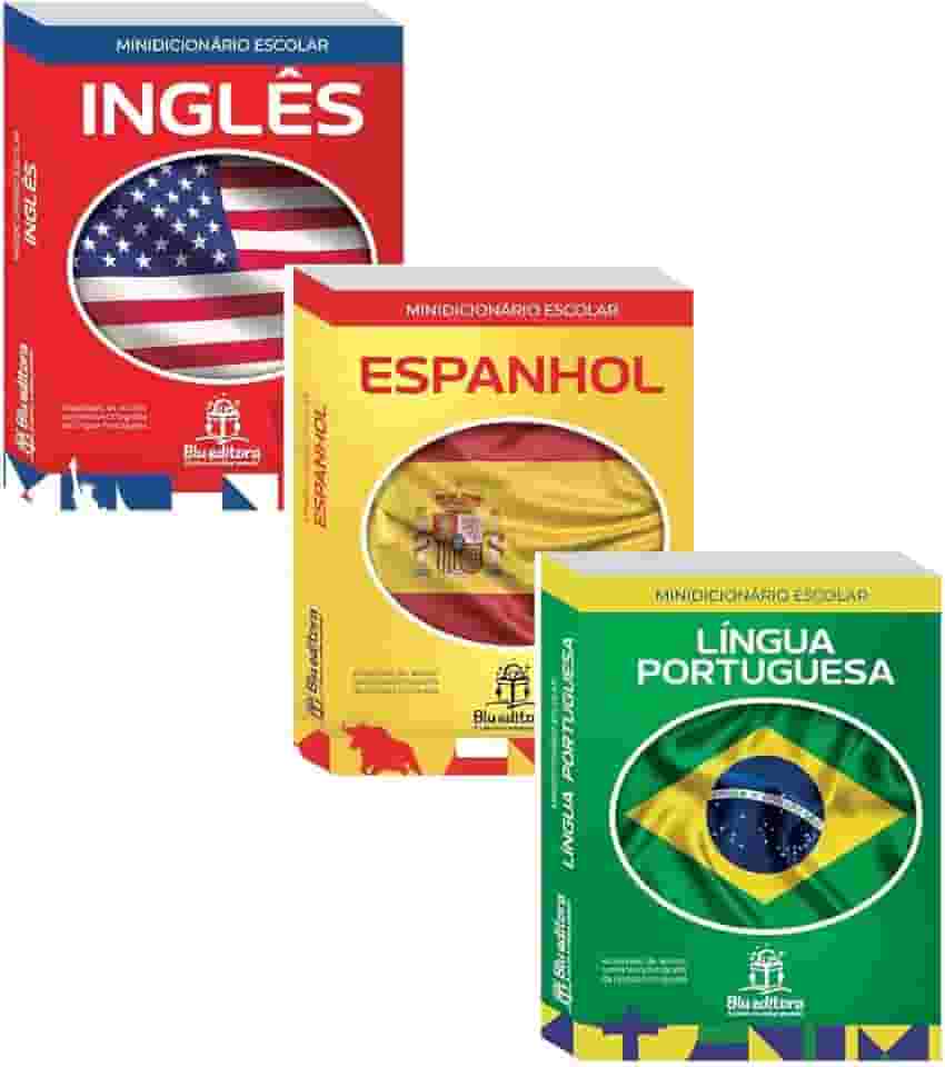 Kit 3 Mini Dicionários Escolar Língua Portuguesa, Espanhol e Inglês