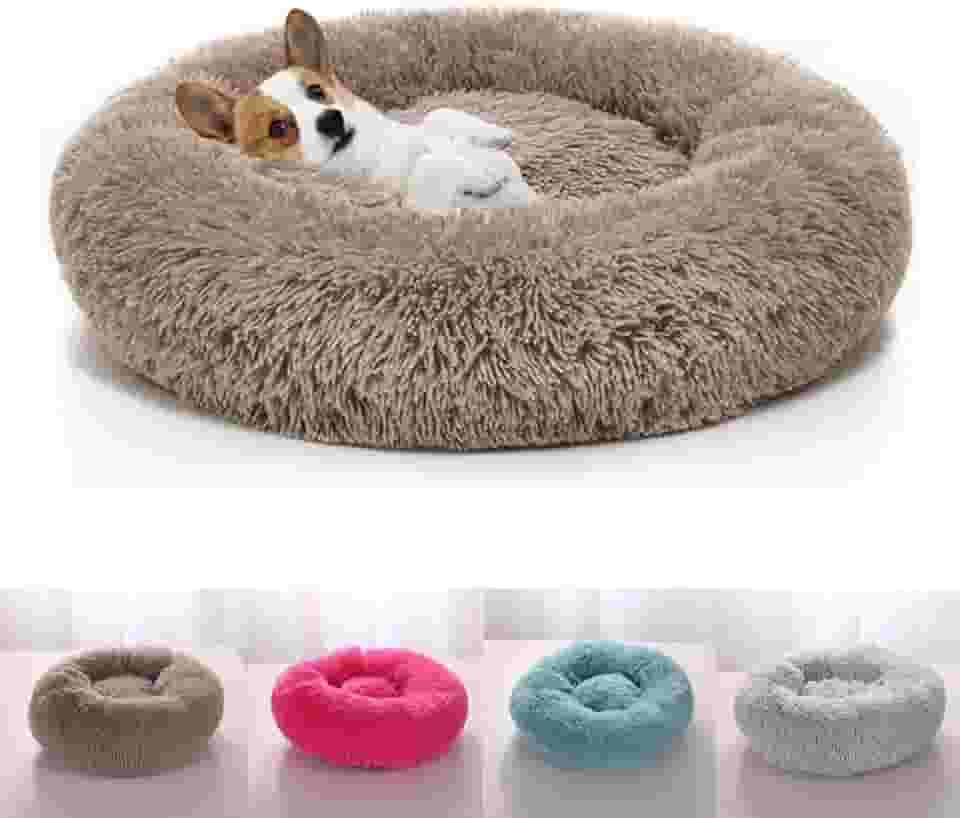 Caminha Nuvem CAMA Pet Redonda PELUCIA Para Cachorros E Gatos DONUT FILHOTES TODA ACOLCHOADA BORDAS ELEVADAS FUNDO ANTIDERRAPANTE Tamanho M CASA CASINHA NINHO (MARROM)