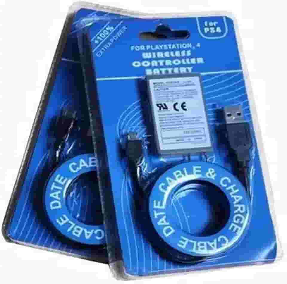 Kit C/ 2 Baterias Recarregáveis 2000mah Para Controle Dualshock Playstation 4 + Cabo Carregador USB