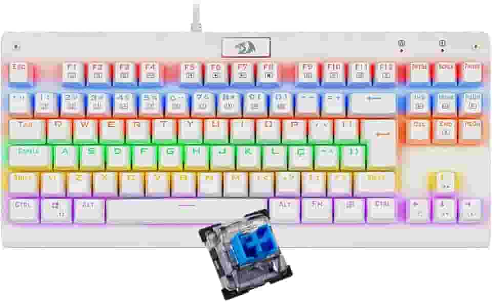 Redragon, K568W-R (PT-BLUE), Teclado Mecânico Gamer Dark Avenger, Rainbow Switch, Branco Lunar White