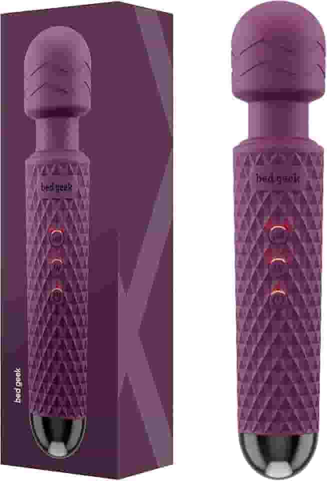 Wand massageadora pessoal com nova memória portátil sem fio à prova d'água USB recarregável massagem 20 padrões de vibração 8 velocidades pele silicone macio, Preto (Roxo)