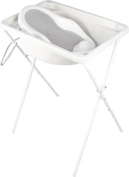 Kit banho - Banheira branca 34L com suporte alto + rede cinza redutor de banheira