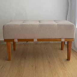 Puff Retangular Mini Recamier Em Linho E Madeira Maciça 80 cm (Linho Bege)