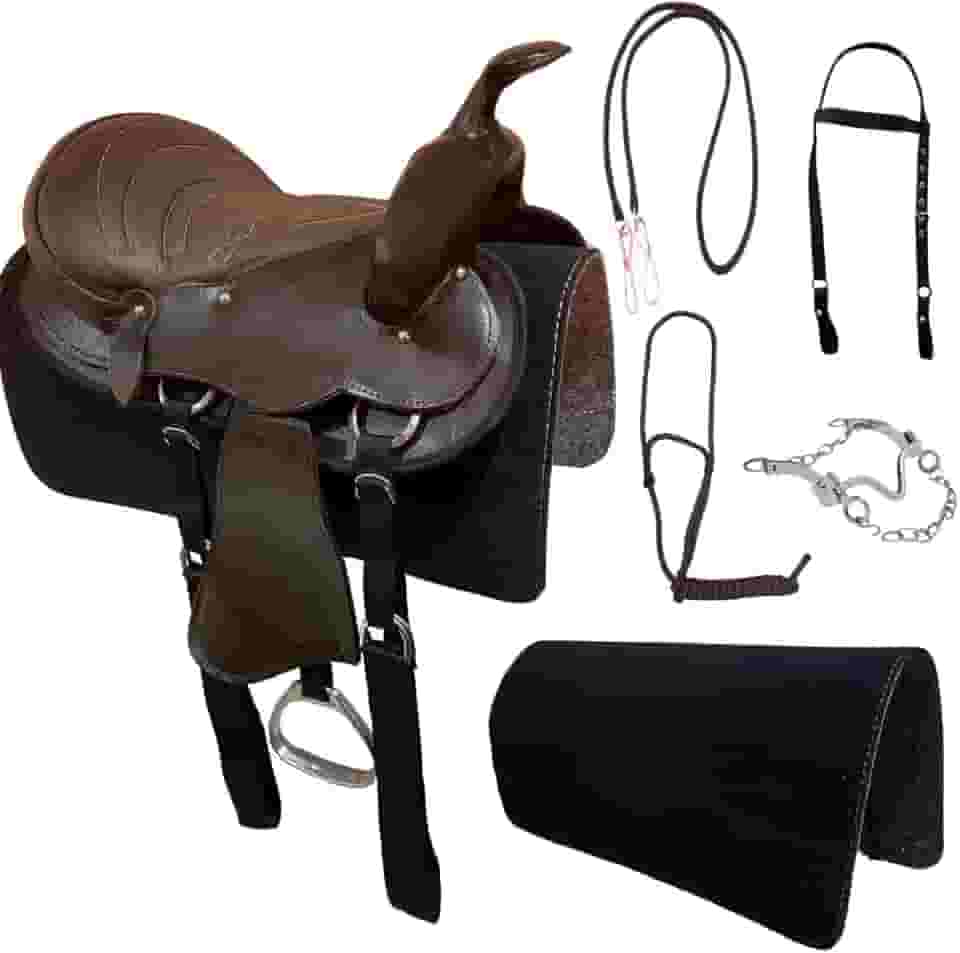Sela Americana Marrom Simples para Cavalgada E Passeios Completa Com Manta e Freio Inox