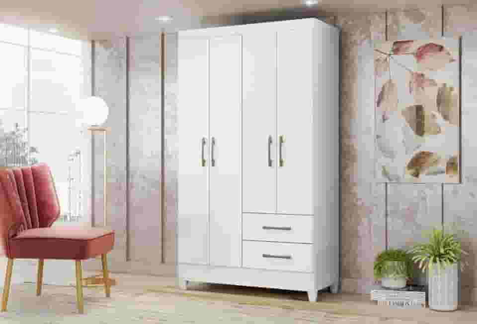 Guarda Roupa Solteiro 4 Portas 2 Gavetas Chile Moval Branco
