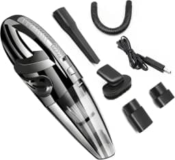 Aspirador de Pó Portátil Sem Fio, 120W Alta Potência com Sucção Poderosa, Uso Seco/Úmido, Recarregável, para Carros e Casa, Filtro Lavável, Inclui 6 Acessórios, Preto