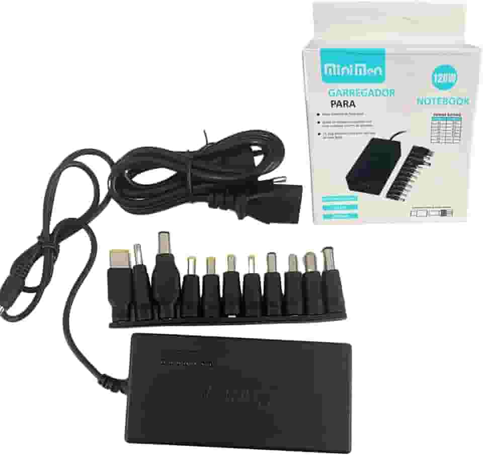 Carregador Universal De Notebook. Fonte Universal com 11 adaptadores. 120W AC 110V-220V~. Fonte Laptops, Dispositivos Móveis e equipamentos diversos. Com proteção para sobrecarga e curto.