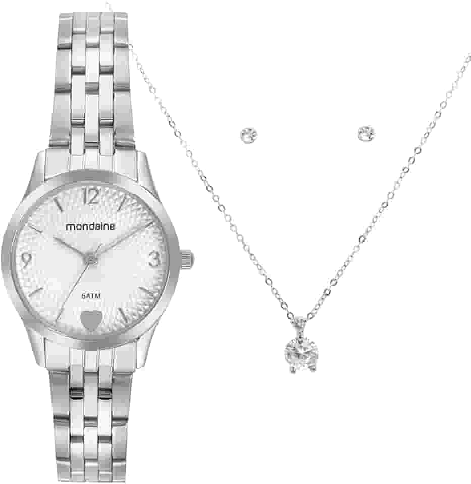 Relógio Mondaine Prata Feminino 32795L0MKNE2K1 Kit Semi-joia