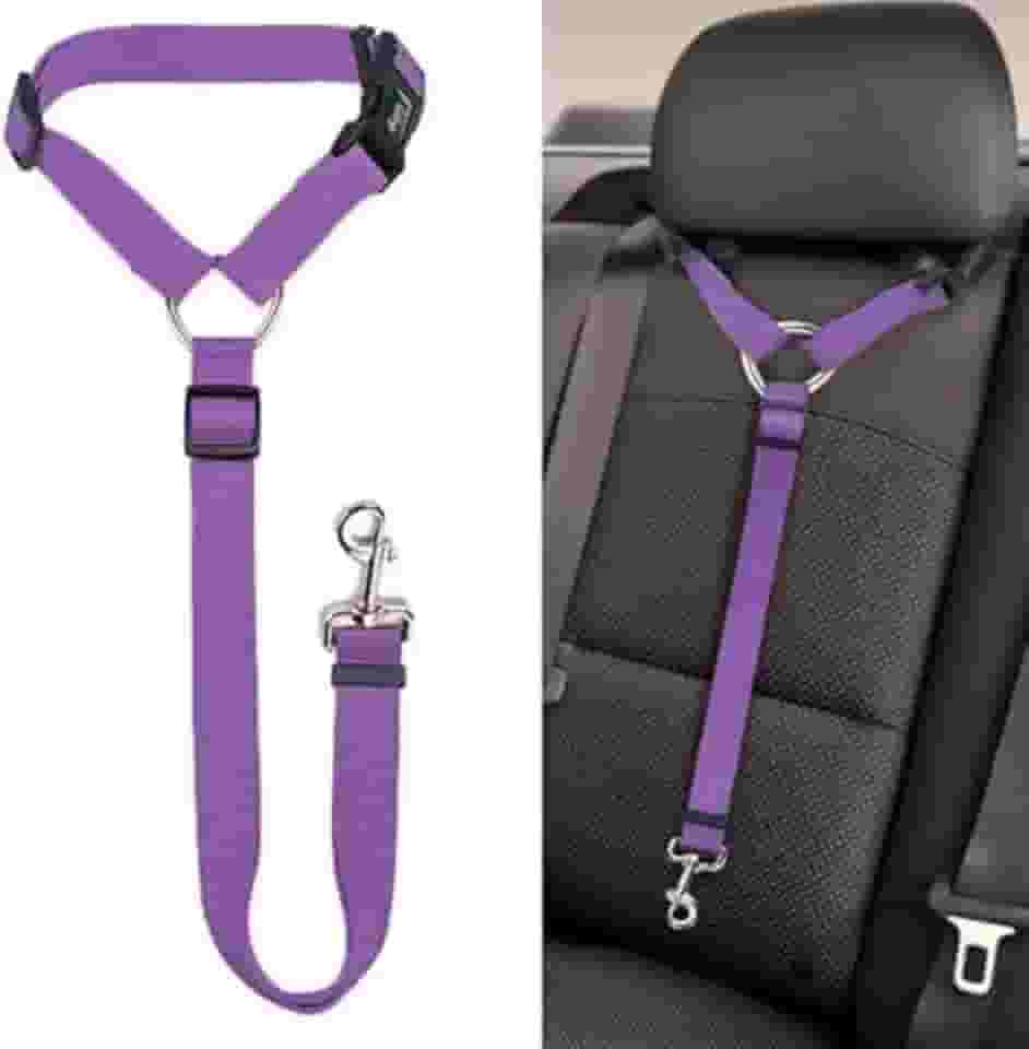 Cinto de segurança para cães para segurança de veículos – Coleira ajustável para cães de 38 a 53 cm, fivela de cinto de segurança - roxo