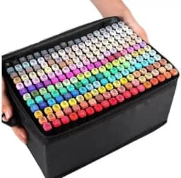 Conjunto de Canetas Marcador Permanente Canetinhas para Colorir Touch com Ponta Dupla para Desenhos Profissional e Escolar com Duas Pontas Hidrográficas com Estojo para Transporte Brashopmall® (120)