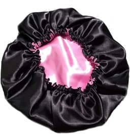 Touca De Cetim Dupla Face Preta Com Rosa Ajustável