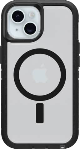 OtterBox Capa transparente para iPhone 16e, 15, 14 e 13 Defender Series XT - Lado escuro (preto/transparente), sem tela, resistente, encaixa no MagSafe, acessório de cordão