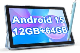 NOVOJOY Tablet Android de 10 polegadas com capa e tablet Stylus com porta USB Tablet Android 15 2.0GHZ 2MP + 8MP câmera dupla 6000mAh 12GB RAM (expansão de 4 GB + 8 GB) + 64 GB ROM 5Gwifi6 Tablets