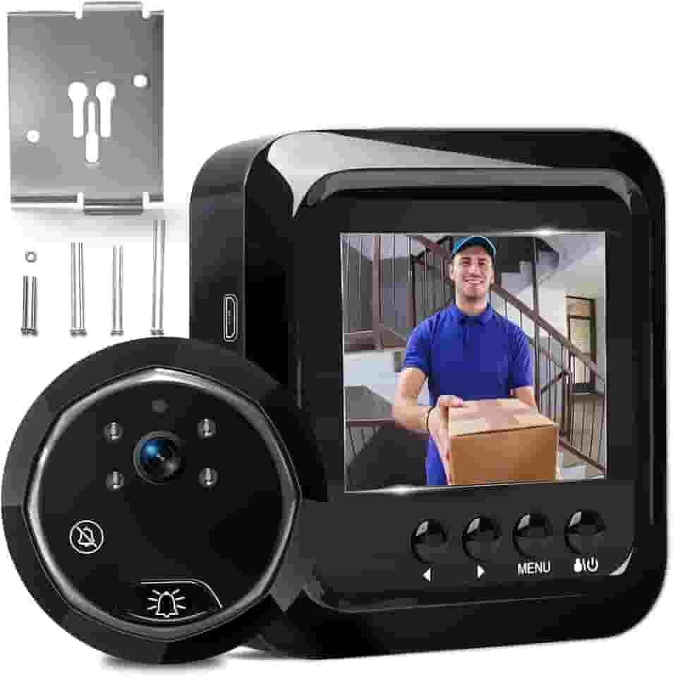Olho Mágico Digital, Olho Mágico com Câmera, Ecrã de Alta Definição de 2,4 Polegadas, Campainha Digital Olho de Gato Preto com Visão Noturna e Sessão de Fotos, Visor Digital de Porta