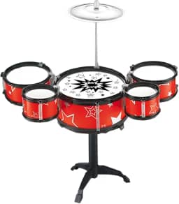 Mini Bateria Infantil Instrumento Musical Brinquedo com Prato Tambor e Baqueta (Vermelho)