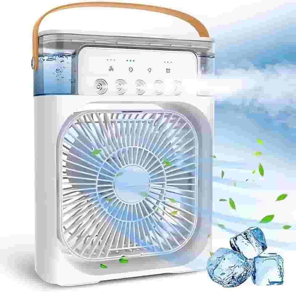 Mini Climatizador Portátil Ventilador Umidificador de Mesa com Reservatório de Água e Gelo Ar Gelado Recarregável USB e Compacto | Premium MyBrins