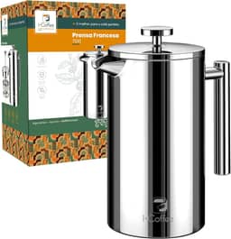 iCoffee 700 mL Cafeteira Prensa Francesacom Filtro de 4 Estágios e Isolamento Duplo, Cafeteira de Aço Inoxidável