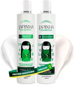 Progressiva Orgânica Japinha Cosméticos Alisamento Sem Formol Profissional Para todos os tipos de cabelos Tratamento Antifrizz Desmaia Cabelo Semi Definitiva - 2x300ml
