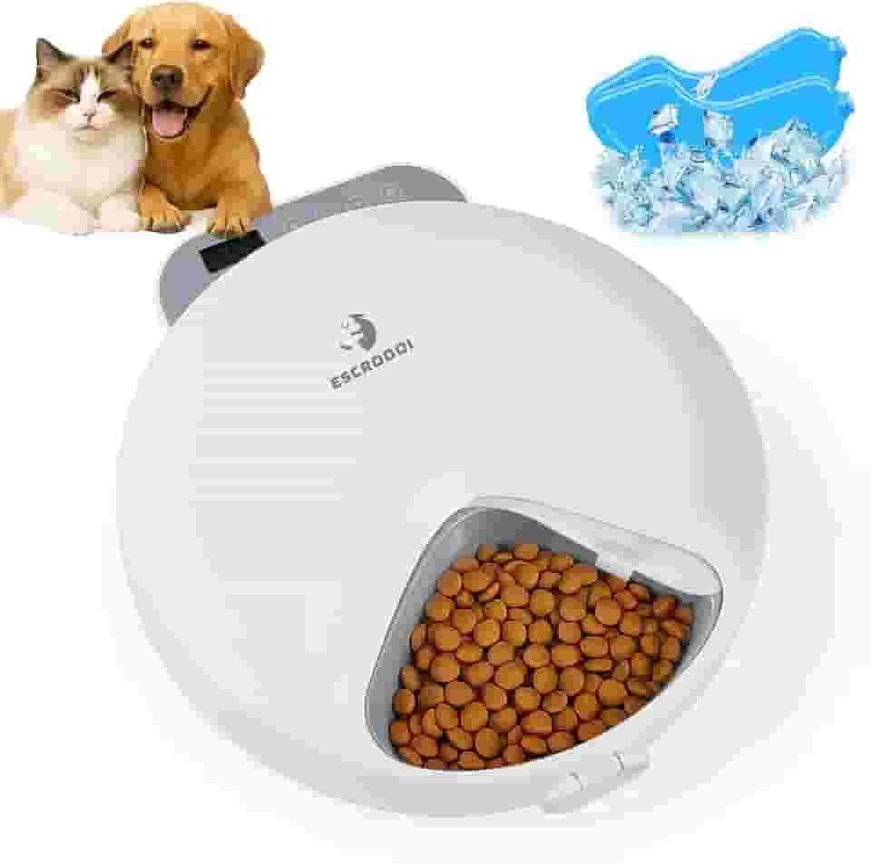 Alimentador Automático Pet, 4 Refeições Comedouro Automatico para Gatos e Bandeja de Gelo, Comida Fresca e Úmida, Painel de Controle Visualizável, Alimentação Programada