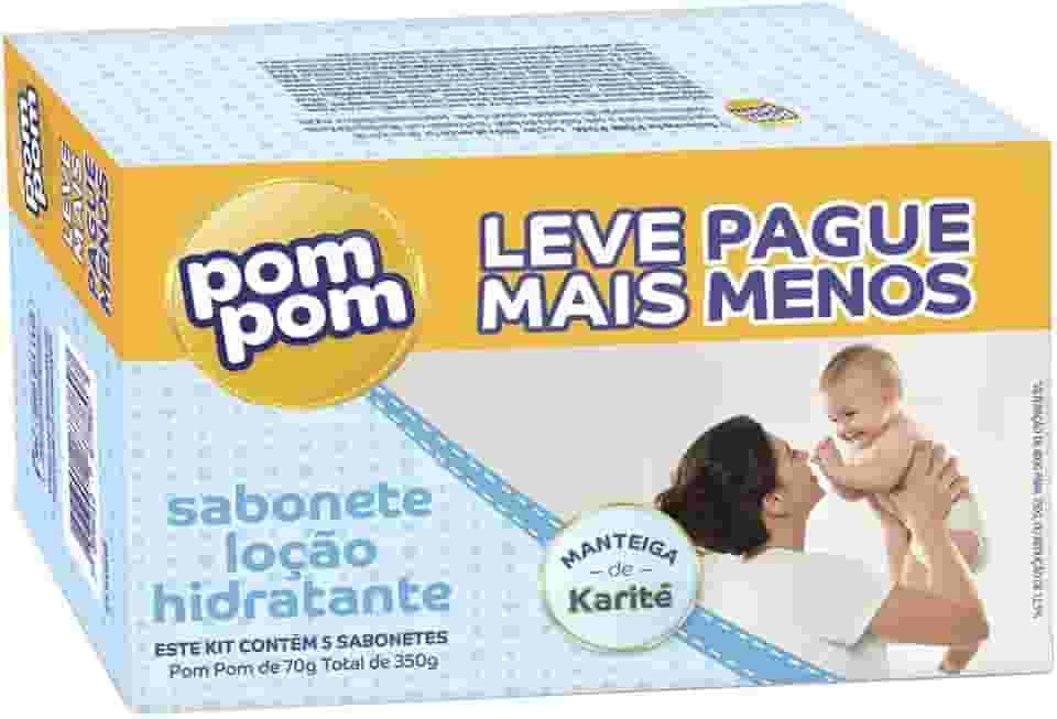 Kit Sabonete em Barra Pom Pom Loção Hidratante com 5 unidades de 70g cada