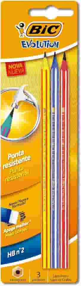 Lápis Plástico Preto Nº 2HB, BIC Evolution Pijama, Corpo Hexagonal Listrado em Cores Divertidas, 891672, 3 Unidades