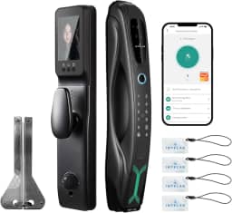 7 em 1 WIFI Fechadura Digital, Fechadura Eletronica com Camera, Reconhecimento facial 3D + Intercomunicador de Vídeo + Olho Mágico de 4 Polegadas