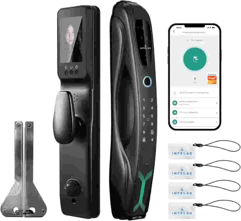 7 em 1 WIFI Fechadura Digital, Fechadura Eletronica com Camera, Reconhecimento facial 3D + Intercomunicador de Vídeo + Olho Mágico de 4 Polegadas