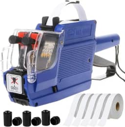 MX6600 Kit profissional de marcadores de preço: durável e eficiente com etiquetas de 2 linhas, rolos de tinta extra e 4000 etiquetas para varejo, escritório e mercearias (azul)