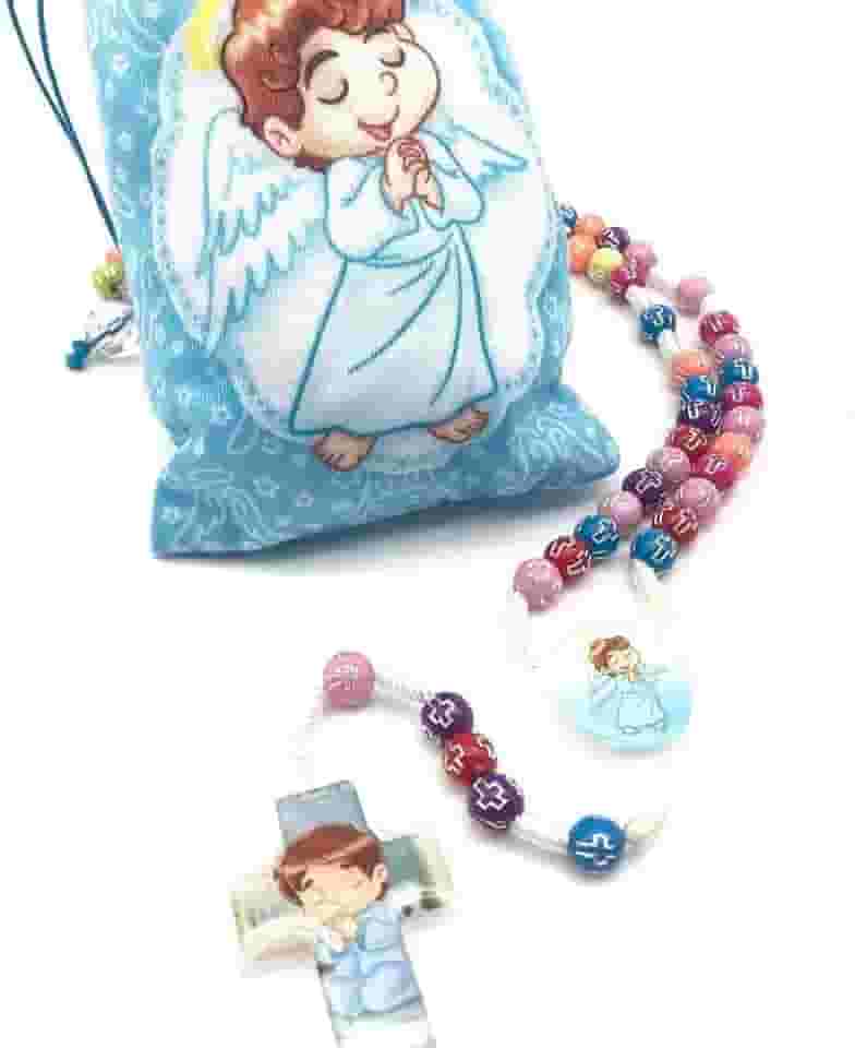 Terço Infantil Colorido Menino Anjo Da Guarda No Saquinho