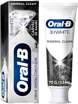 Oral B Pasta de Dente 3D White Mineral Clean com Carvão de Bambu, Fórmula de Carvão Natural, Com Flúor, 53 ml