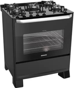 SUGGAR FOGÃO BEST GRILL PRETO 220V MESA DE VIDRO 5 BOCAS GRILL NO FORNO TRIPLA CHAMA TREMPES FERRO FUNDIDO FGV506PT2
