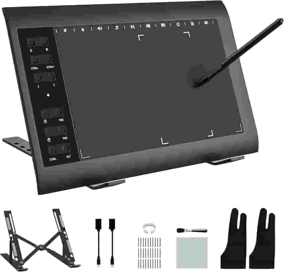Tablet de desenho gráfico TEROW, tablet de desenho digital de 10 x 6 polegadas com suporte e caneta Stylus de 8192 níveis para PC/Mac/Android 5.0 para desenho e ensino online, borda de desenho e