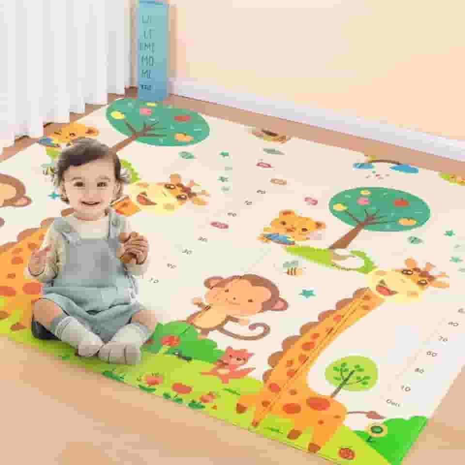 Tapete Tatame Infantil Dobrável 2x1,5m Emborrachado Dupla Face 6mm Antiderrapante Bebê Atividades Educativas Macio Impermeável Colorido Tapetinho Criança Reversível Leve com Bolsa (Selva Macaco Girafa)