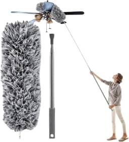 Espanador Extensível 2,80m com Haste Inox Flexível – Microfibra Premium Lavável, Cabeça 360° Antipoeira – Limpeza de Teto, Ventilador, Casa e Locais Altos – Ultra Leve e Resistente