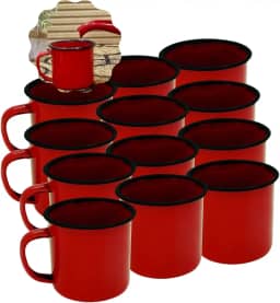 Kit 12 Canecas Esmaltadas Xícaras Rusticas Café Chá Multiuso (Vermelho)