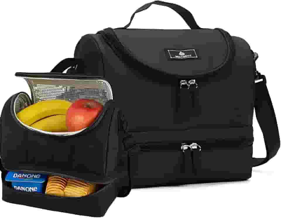 Bolsa Termica Marmita Lancheira Grande Pequena Academia Trabalho Escola Preta Térmica 2 Andares Compartimentos Divisória (Preta)