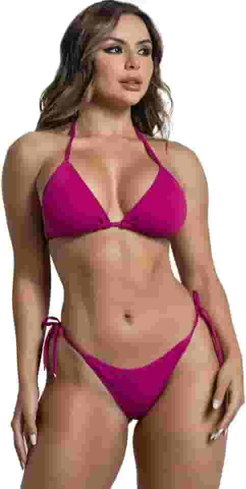 Biquíni Feminino Fio Dental Cortininha com Amarração Lateral Sensual Orla da Praia