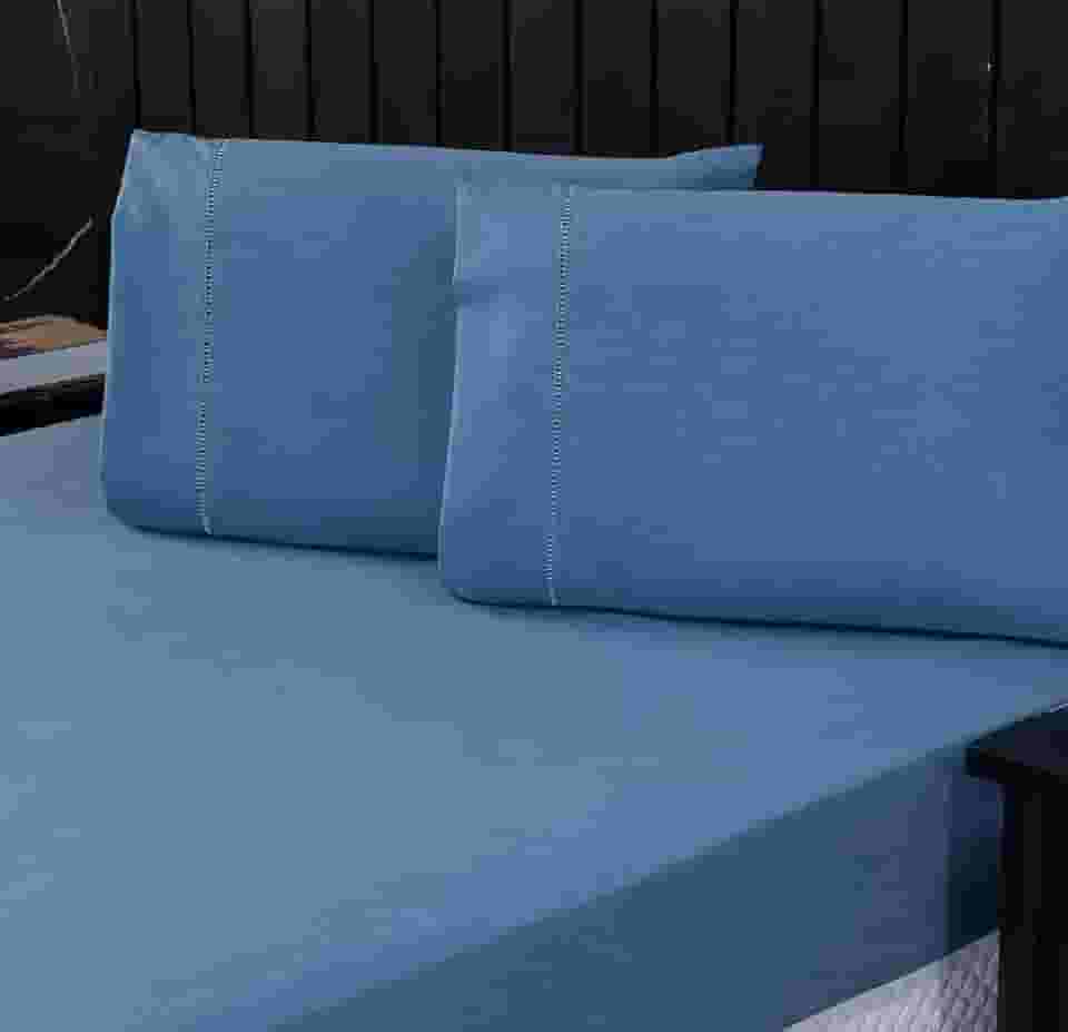 Jogo de Cama Casal Percal 400 Fios Ponto Palito 03 Peças, Antiácaro, Anti-pilling com Toque Macio - Linho Azul