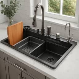 Pia Cuba Gourmet Cozinha Aço Inox Preta Com Acessórios 80x46cm Preto