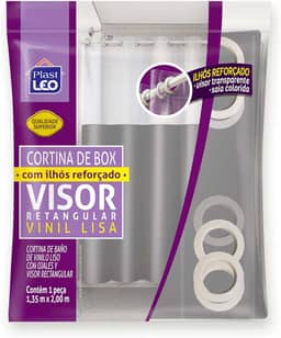 Cortina para Box Cinza com Ilhós Visor Cristal (1,35x2,00m) | Plast Leo (Ref.641-H)