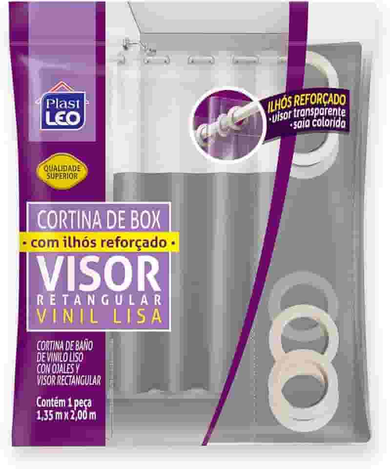 Cortina para Box Cinza com Ilhós Visor Cristal (1,35x2,00m) | Plast Leo (Ref.641-H)