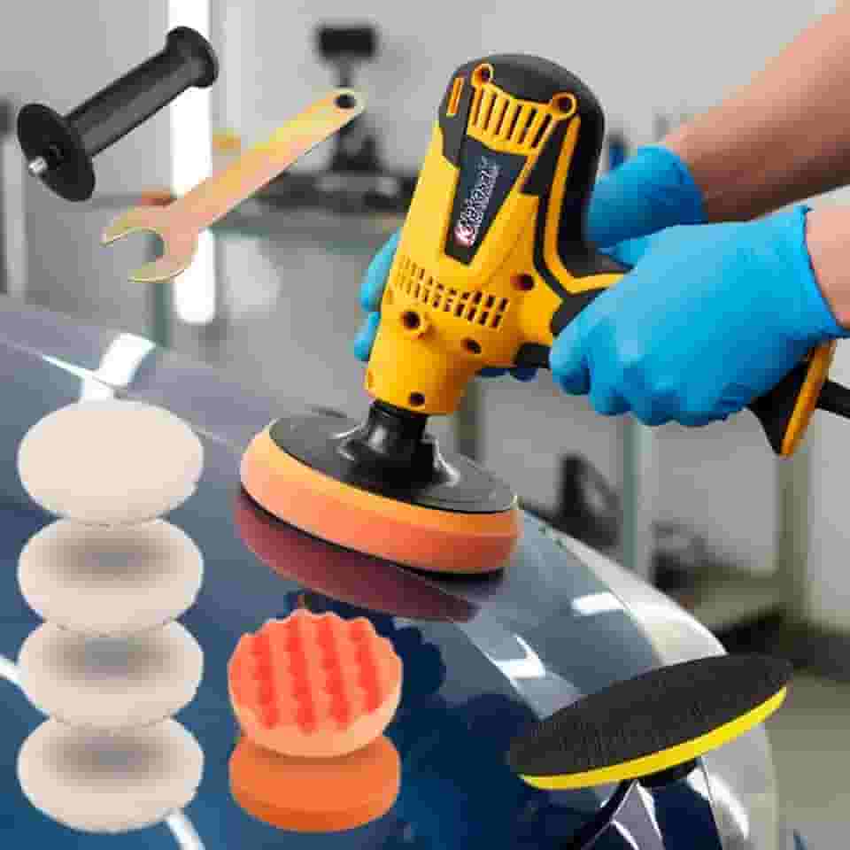 Politriz Automotiva Lixadeira Elétrica Rotativa Com 6 Velocidades Profissional 600-4500rpm 900w (Amarelo - 220v)