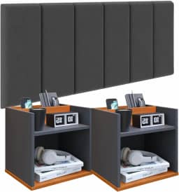 Conjunto Cabeceira Casal 140cm com Kit de Mesa de Cabeceira Suspenso com Porta Celular Madri