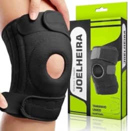 Joelheira De Compressão Ortopédica Preta Patelar Reforçada - Faixa Ajustável Bilateral