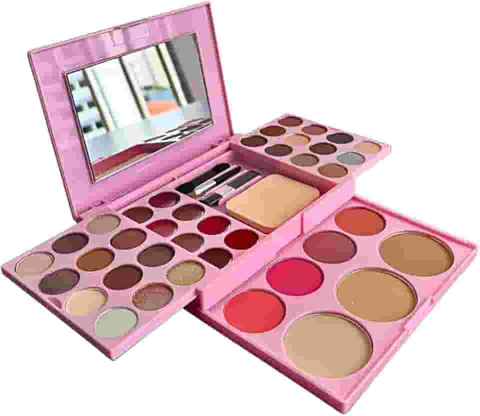 Kit de Maquiagem Profissional com 24 Sombras, 4 Blush, 3 Pó Compacto, 3 Pincéis, Espelho, Rosa