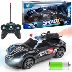 Carrinho que Solta Fumaça de Polícia Brinquedo com Luz Controle Remoto 6 Funções (Preto)