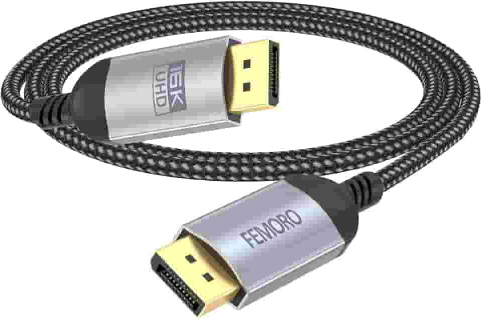 Cabo de porta de exibição de 3 pés, DisplayPort 2.1 16K @60Hz 8K @120Hz 4K @240Hz 2K @360Hz 1080p @360Hz monitor de jogos 54Gbps largura de banda, cabo curto DP para placa gráfica, desktop, laptop